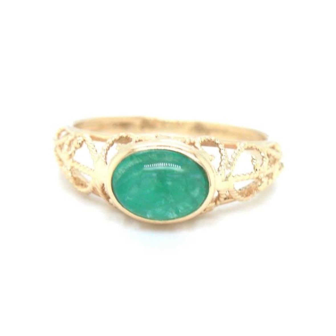 14 Kt Yellow Gold Emeral Filigree Ring Size 6.5